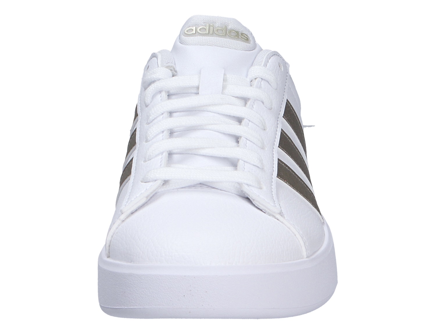 Frontansicht des Adidas GRAND COURT 3.0 Sneakers in Weiß mit schwarzen 3-Streifen und Schnürung