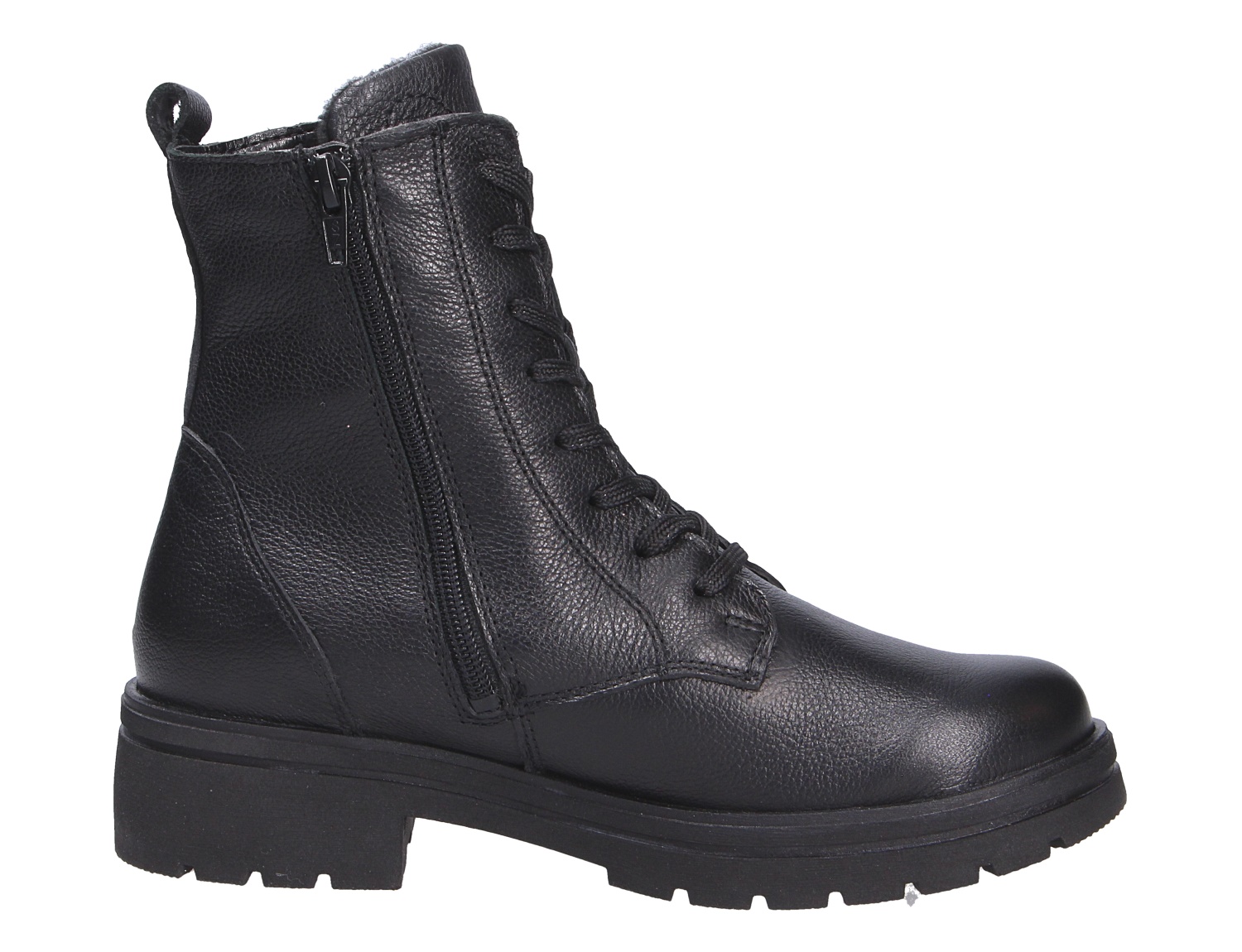 Waldläufer K-Zoe Damen Stiefelette in Schwarz aus Leder, Schnürboot mit seitlichem Reißverschluss und robuster Profilsohle