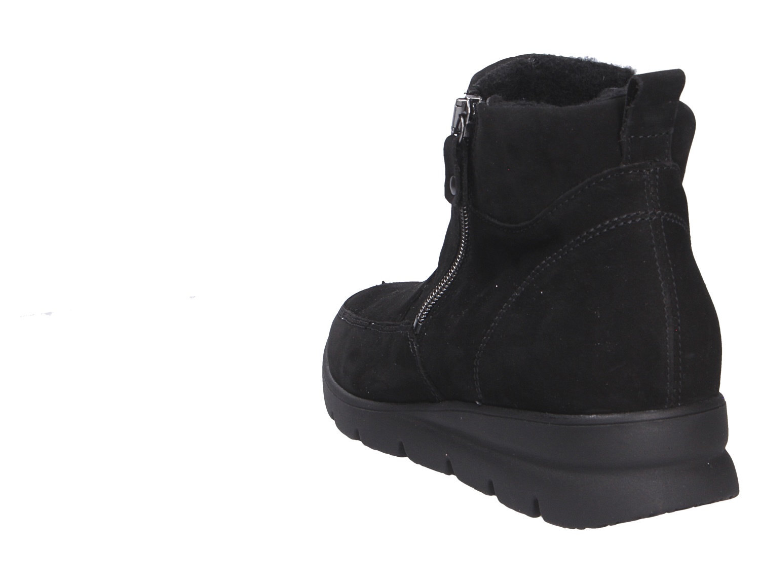 Waldläufer H-Bruni schwarze Damen-Stiefelette aus Veloursleder mit seitlichem Reißverschluss und profilierter Sohle, Rückansicht