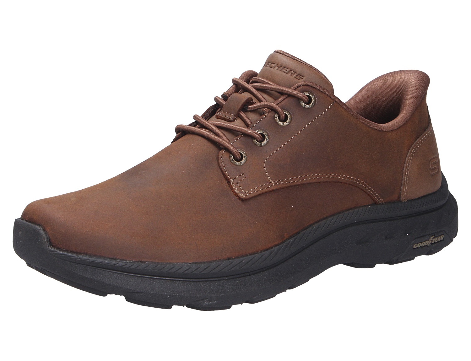 Skechers Pollard Herren-Schnürschuh in Braun, sportlich-bequemer Freizeitschuh mit schwarzer Profilsohle