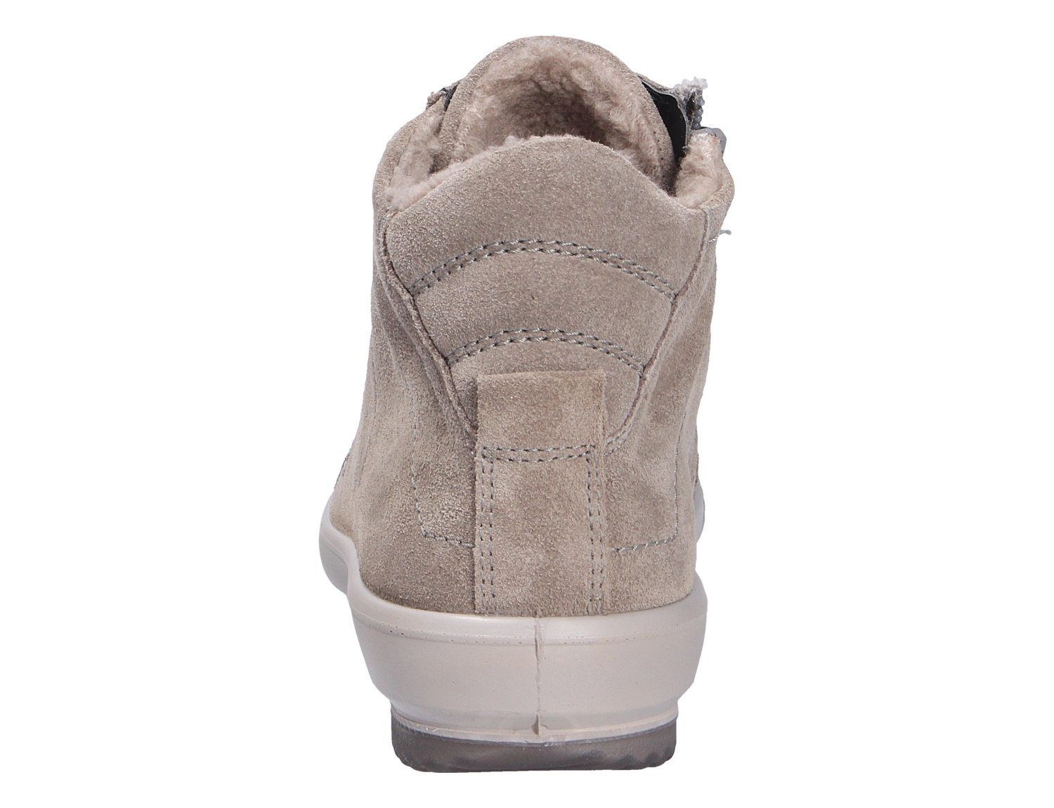 Rückansicht des Legero TANARO 5.0 Damen-Sneakers in Beige aus Veloursleder mit warmem Innenfutter und heller Sohle