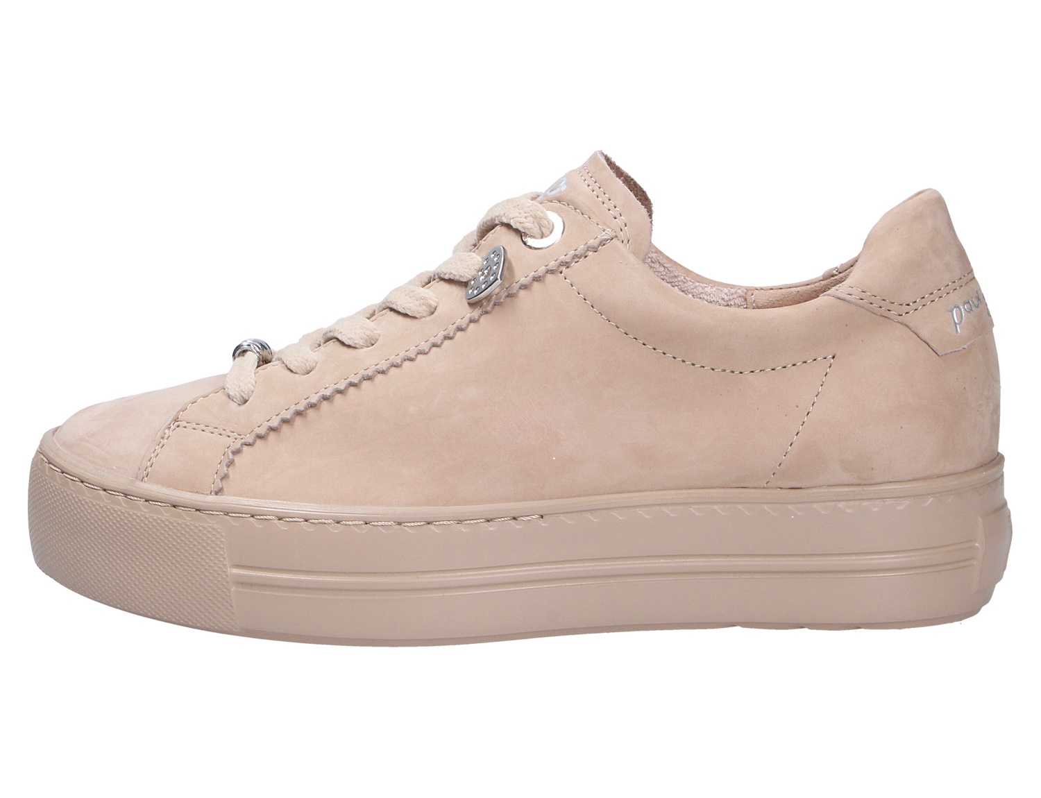 Paul Green Damen Sneaker aus beigem Leder mit Schnürung und Plateausohle in seitlicher Ansicht