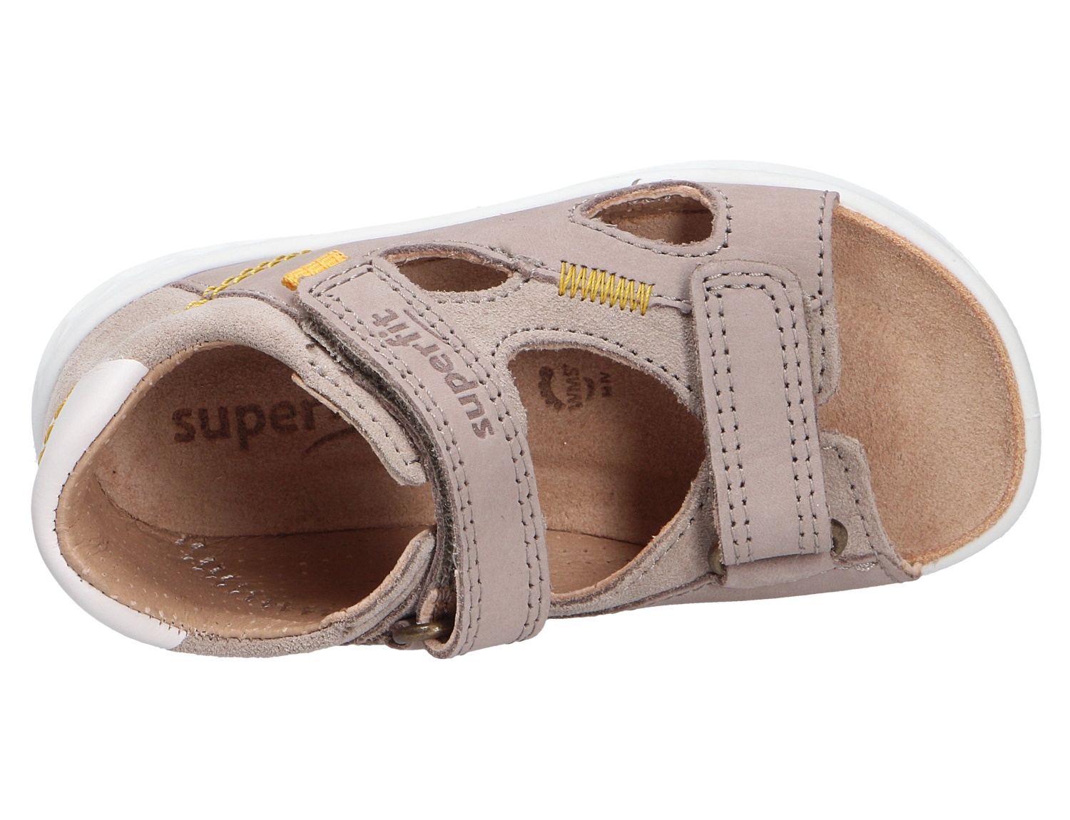 Superfit Lagoon Kinder-Sandale in Beige aus Leder mit Klettverschluss und offener Zehenpartie, Draufsicht