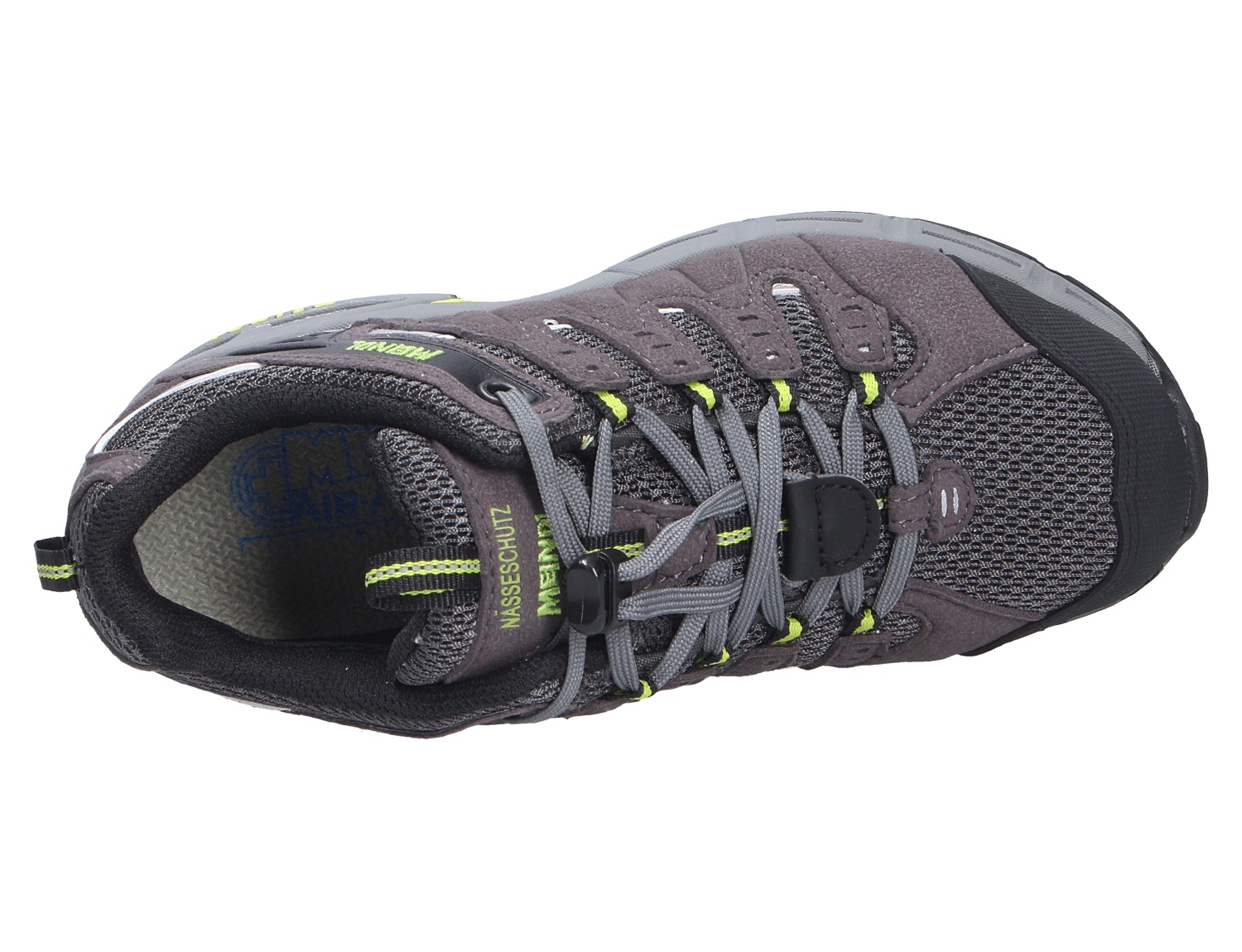 Meindl Snap Junior Kinder-Outdoorschuh in Grau mit Mesh-Obermaterial und Schnellschnürung, Ansicht von oben