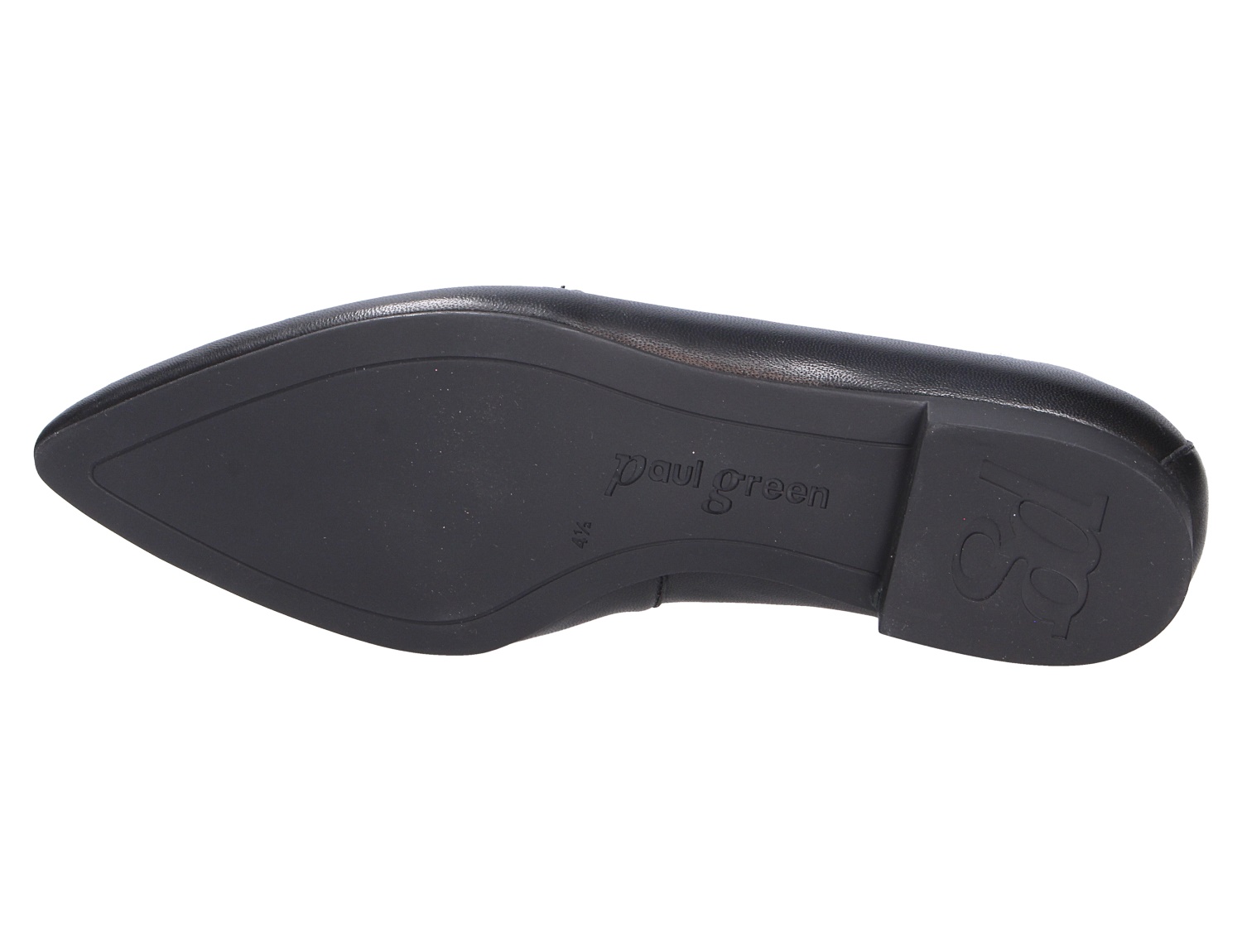 Sohlenansicht des Paul Green Damen Slippers mit schwarzer Laufsohle und dezentem Markenlogo