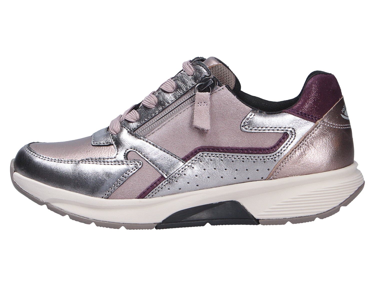 Gabor Damen Schnürschuhe, sportlicher Sneaker in Metallic-Rosé mit Schnürung, seitlichem Reißverschluss und heller Keilsohle