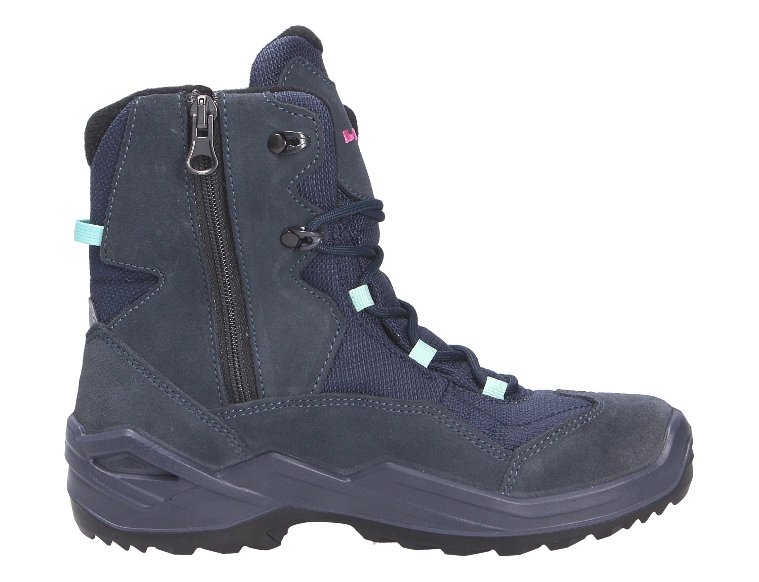 Lowa LINO GTX HI JR Kinder-Winterstiefel in Dunkelblau, hoher wasserdichter GTX-Schuh mit Reißverschluss, Schnürung und griffiger Sohle