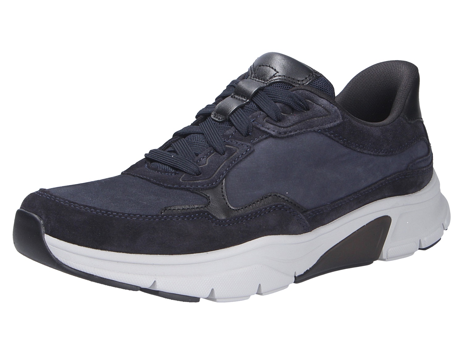 Pius Gabor Herren Schnürschuhe, dunkelblauer Sneaker aus Veloursleder und Textil mit weißer, markanter Laufsohle