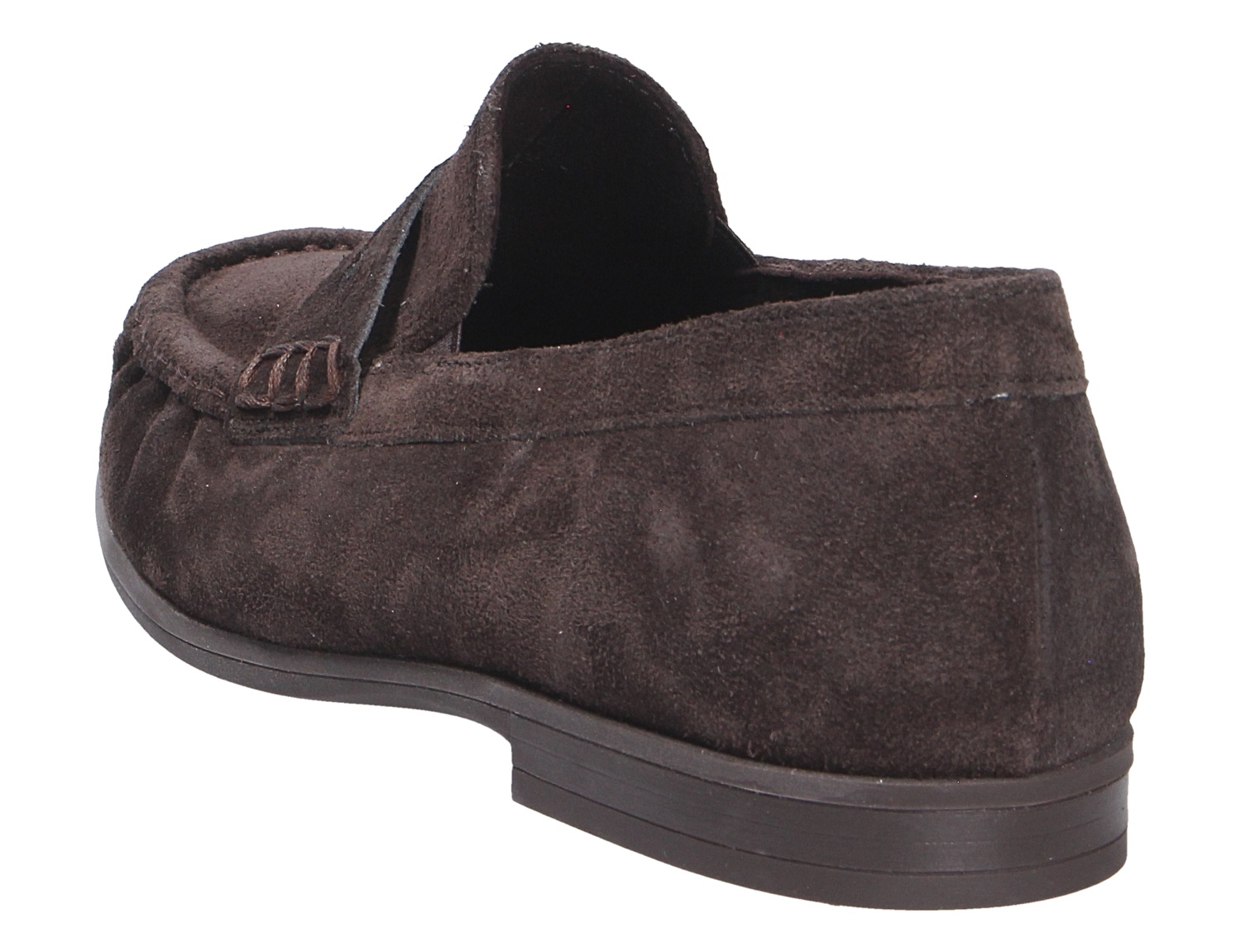 Paul Green Damen Slipper in Dunkelbraun aus Veloursleder, bequemer Loafer in Rück- und Seitenansicht