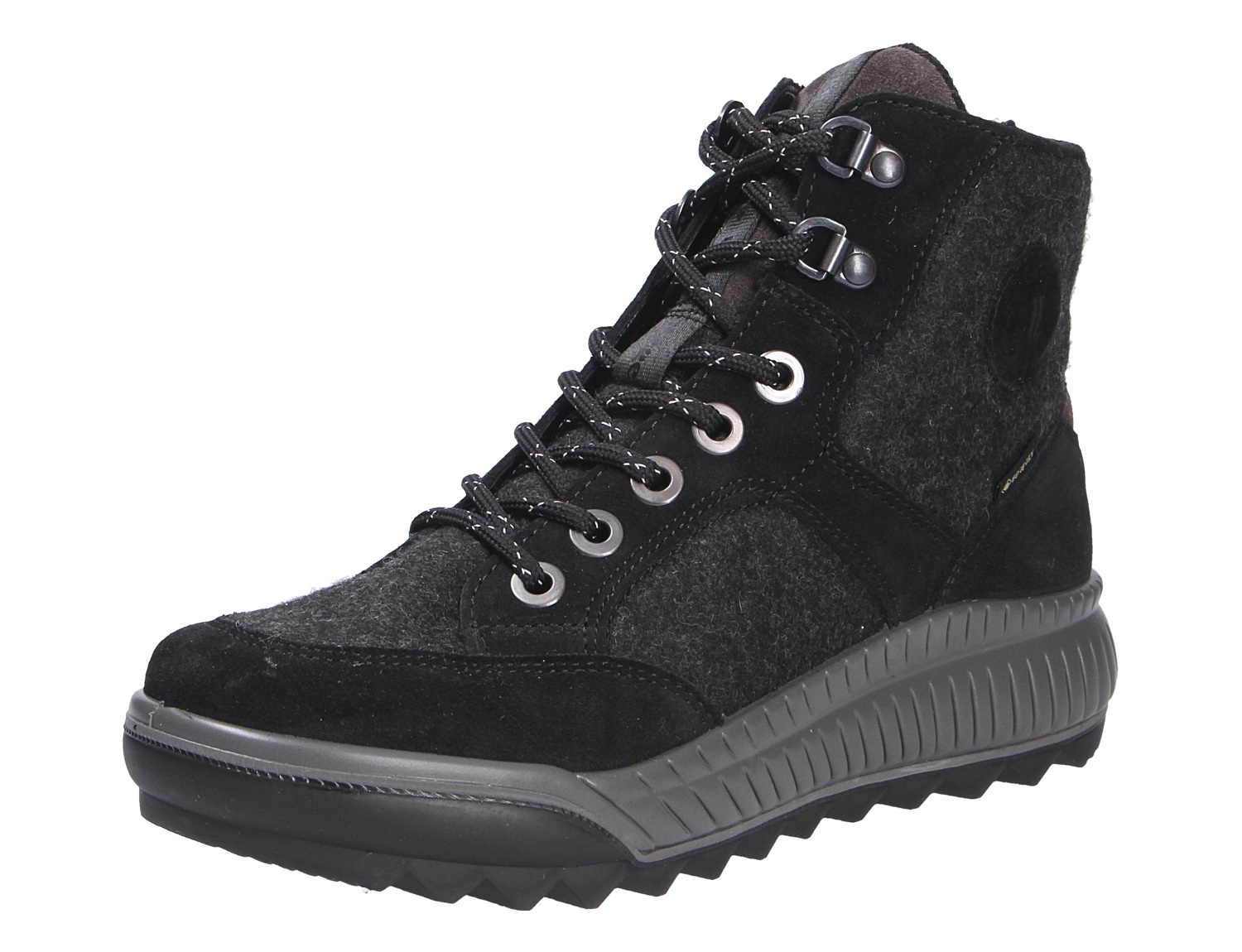 Legero Damen Stiefel, knöchelhoher Schnürstiefel in Schwarz und Grau mit robustem Obermaterial und rutschfester Profilsohle