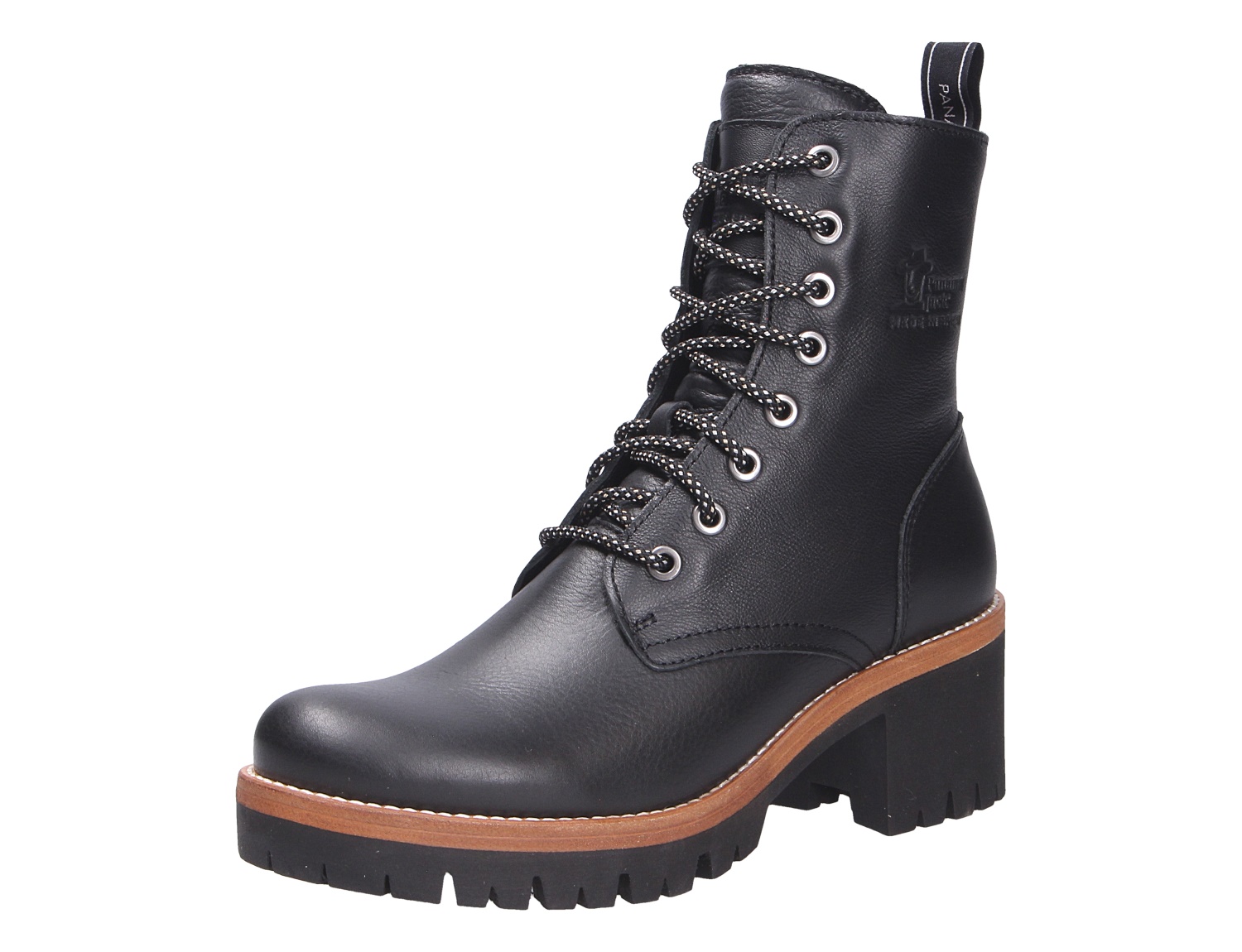 Panama Jack Padma schwarze Schnürstiefelette aus Leder mit Blockabsatz und markanter Profilsohle