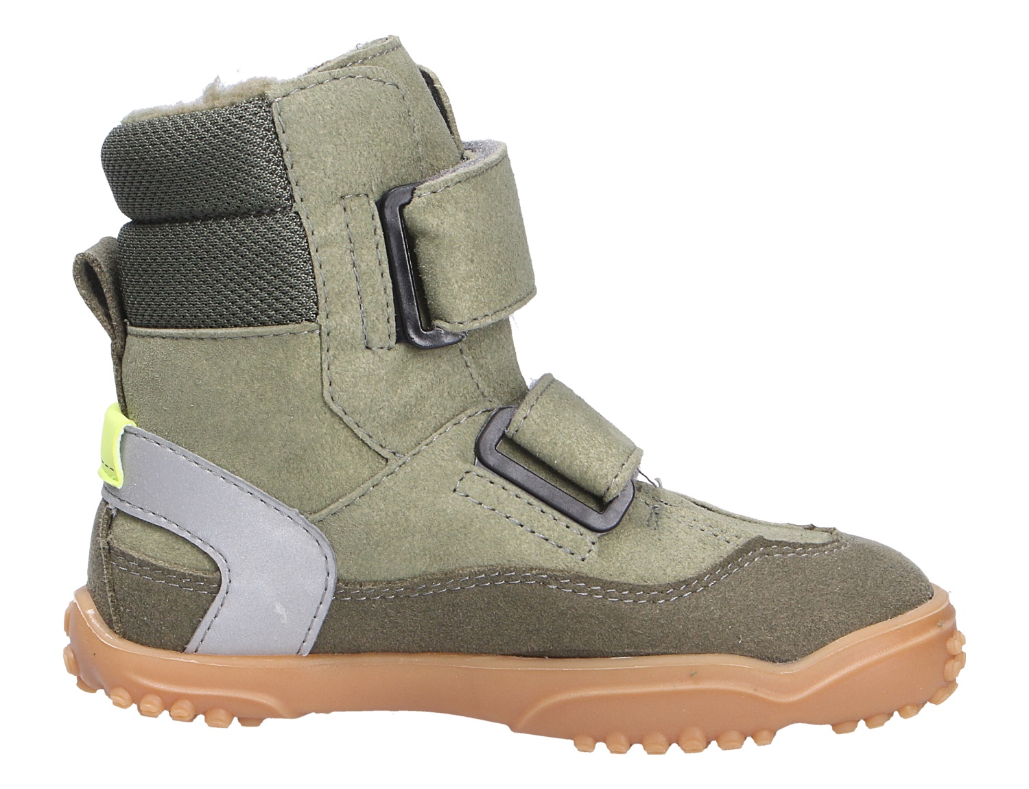 Ricosta Jungen Stiefel in Oliv aus Veloursleder mit zwei Klettverschlüssen, warmem Innenfutter und robuster Profilsohle
