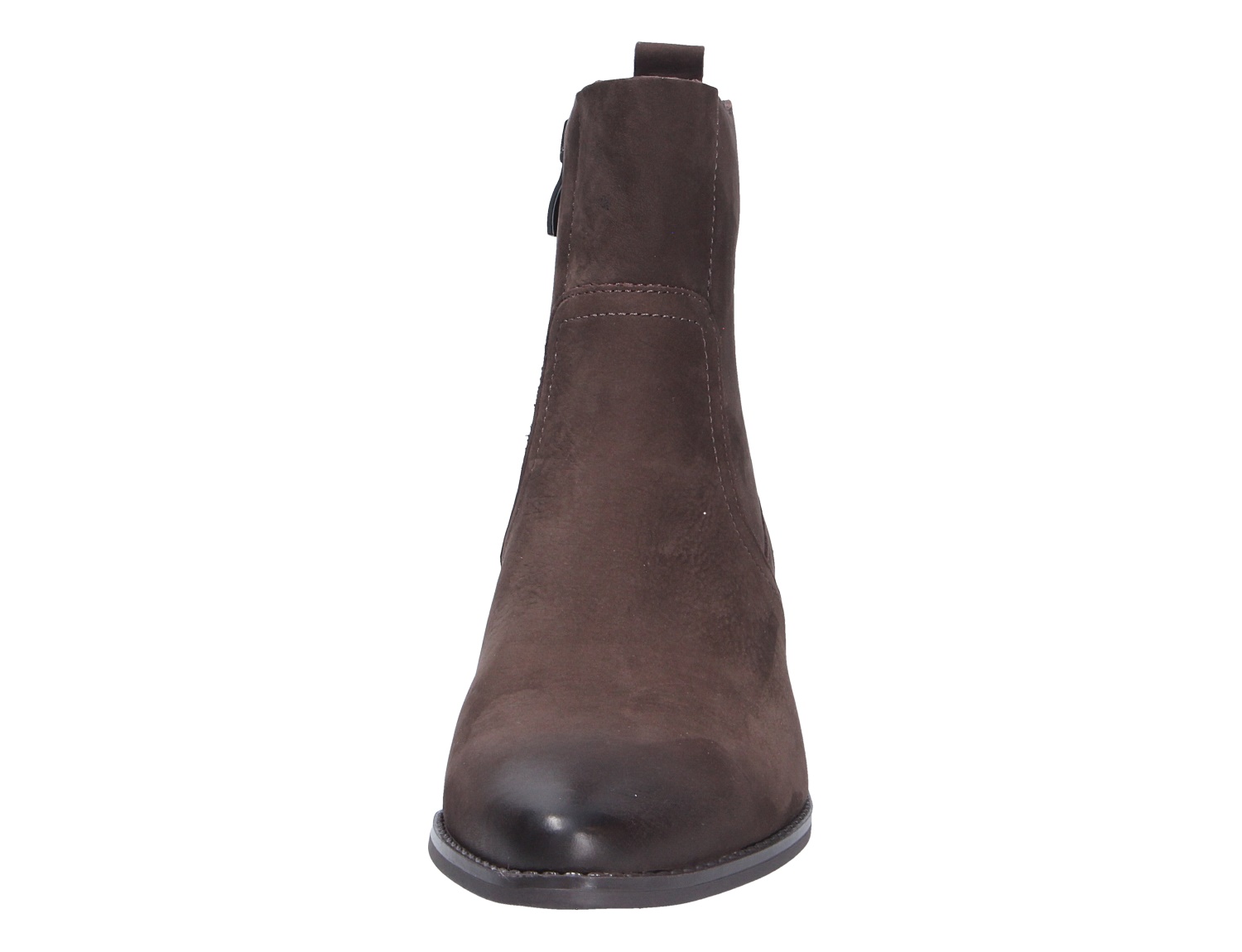 Caprice Damen Stiefel in Dunkelbraun aus Veloursleder, Frontansicht eines eleganten Chelsea-Boots