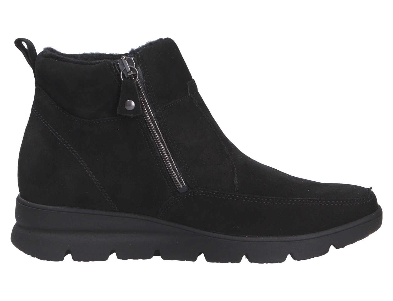 Waldläufer H-Bruni schwarze Damen-Stiefelette aus Veloursleder mit seitlichem Reißverschluss und profilierter Sohle