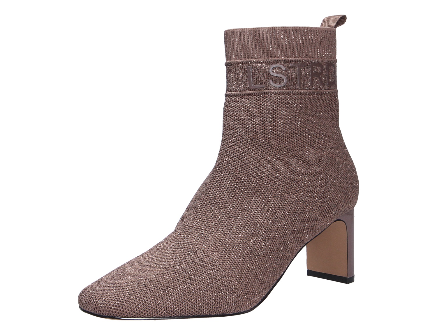 La Strada Damen Stiefel in Taupe, sockenähnlicher Strickstiefel mit Blockabsatz und Logo-Bund