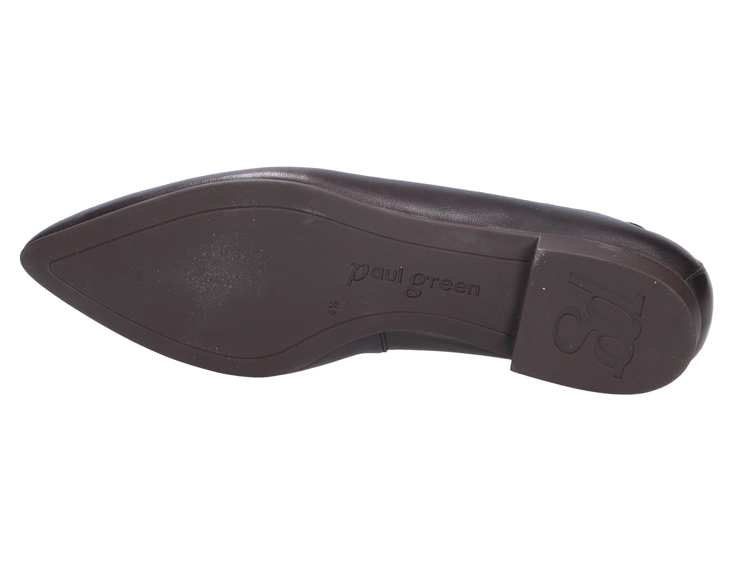 Unteransicht der Sohle eines Paul Green Damen Slippers in dunkler Farbe mit geprägtem Markenlogo