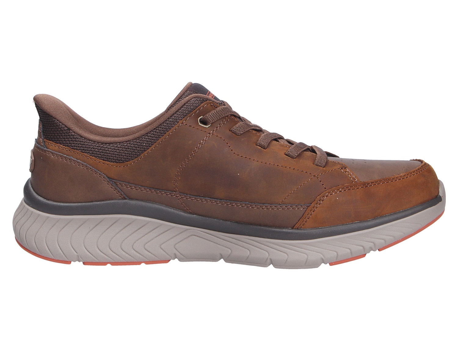 Skechers Arch Fit Herren-Schnürschuh in Braun, Seitenansicht mit glattem Obermaterial und komfortabler, profilierter Laufsohle
