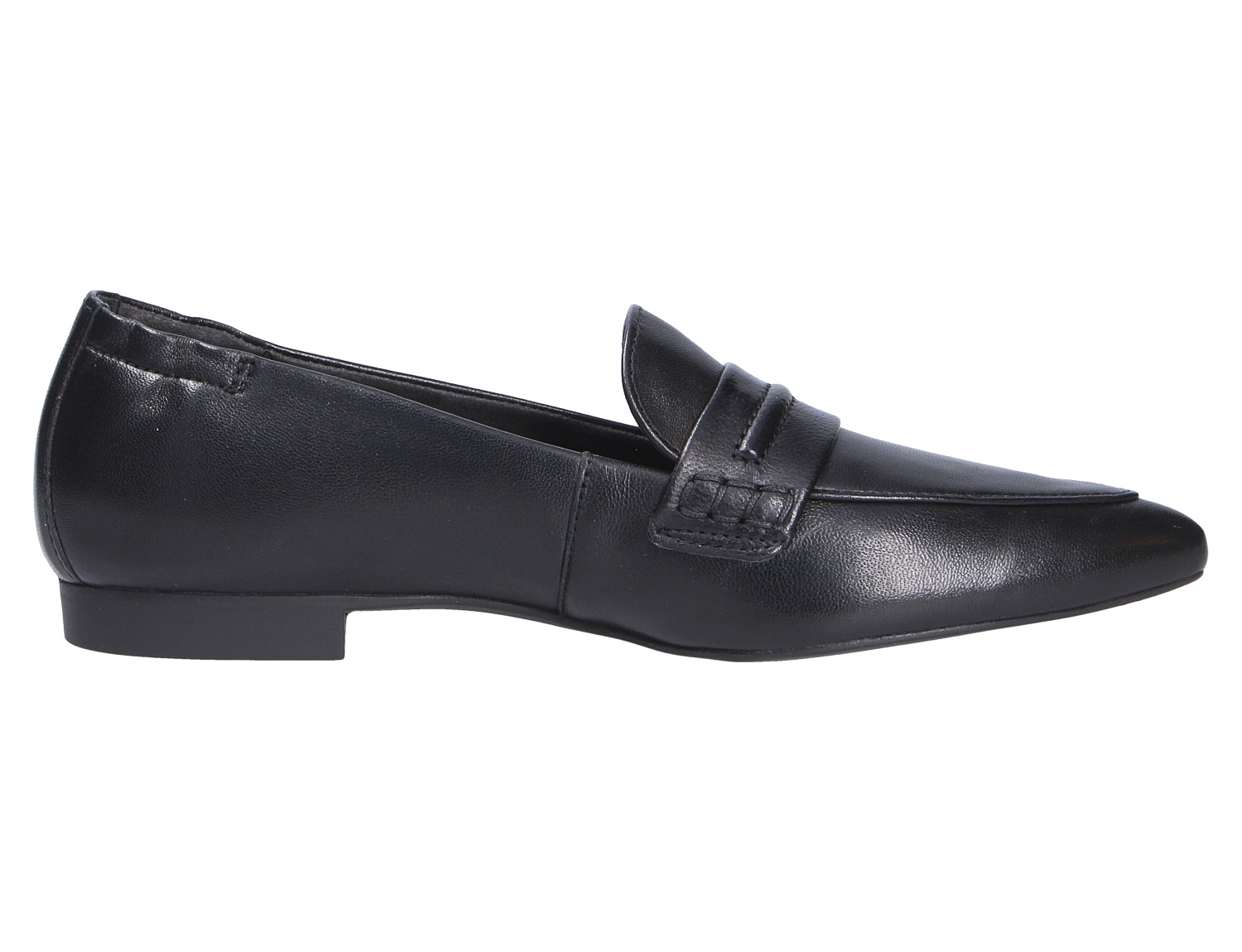 Paul Green Damen Slipper aus schwarzem Glattleder, eleganter Loafer mit flachem Absatz und spitzer Form in seitlicher Ansicht