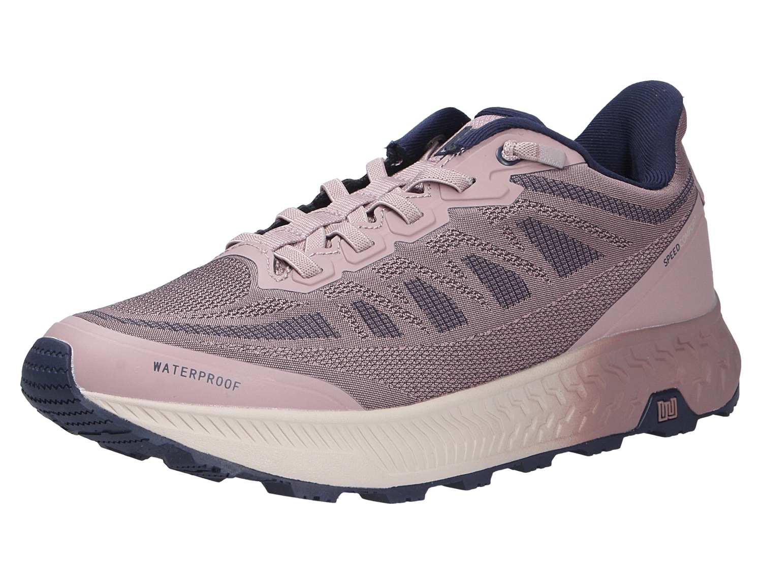 Waldläufer H-Milli wasserdichter Damen-Sneaker in Rosa mit navyfarbenen Details und profilierter Sohle, Seitenansicht