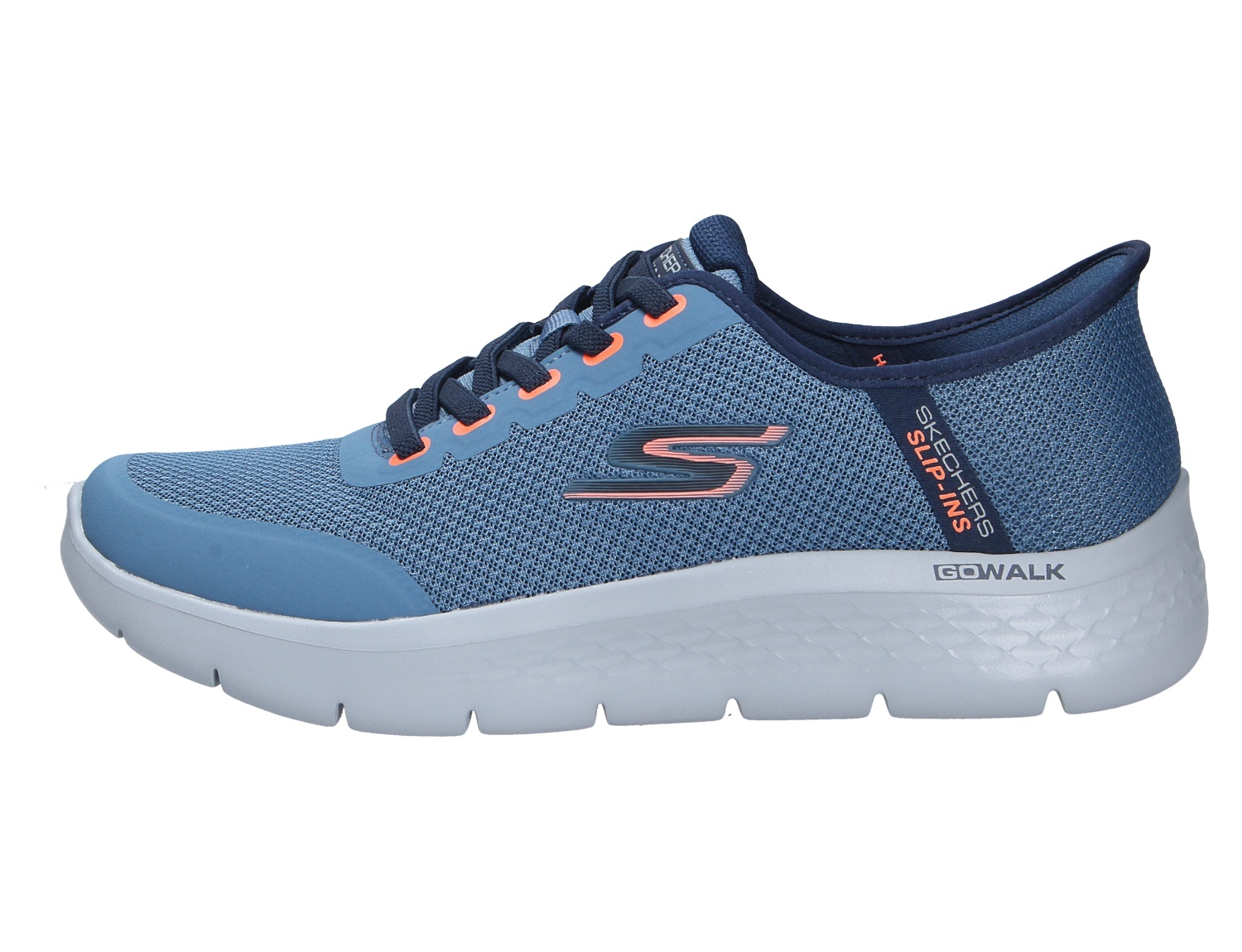 Skechers Herren Sneaker in Blau mit Mesh-Obermaterial, Schnürung und dicker flexibler GOWALK-Sohle in der Seitenansicht