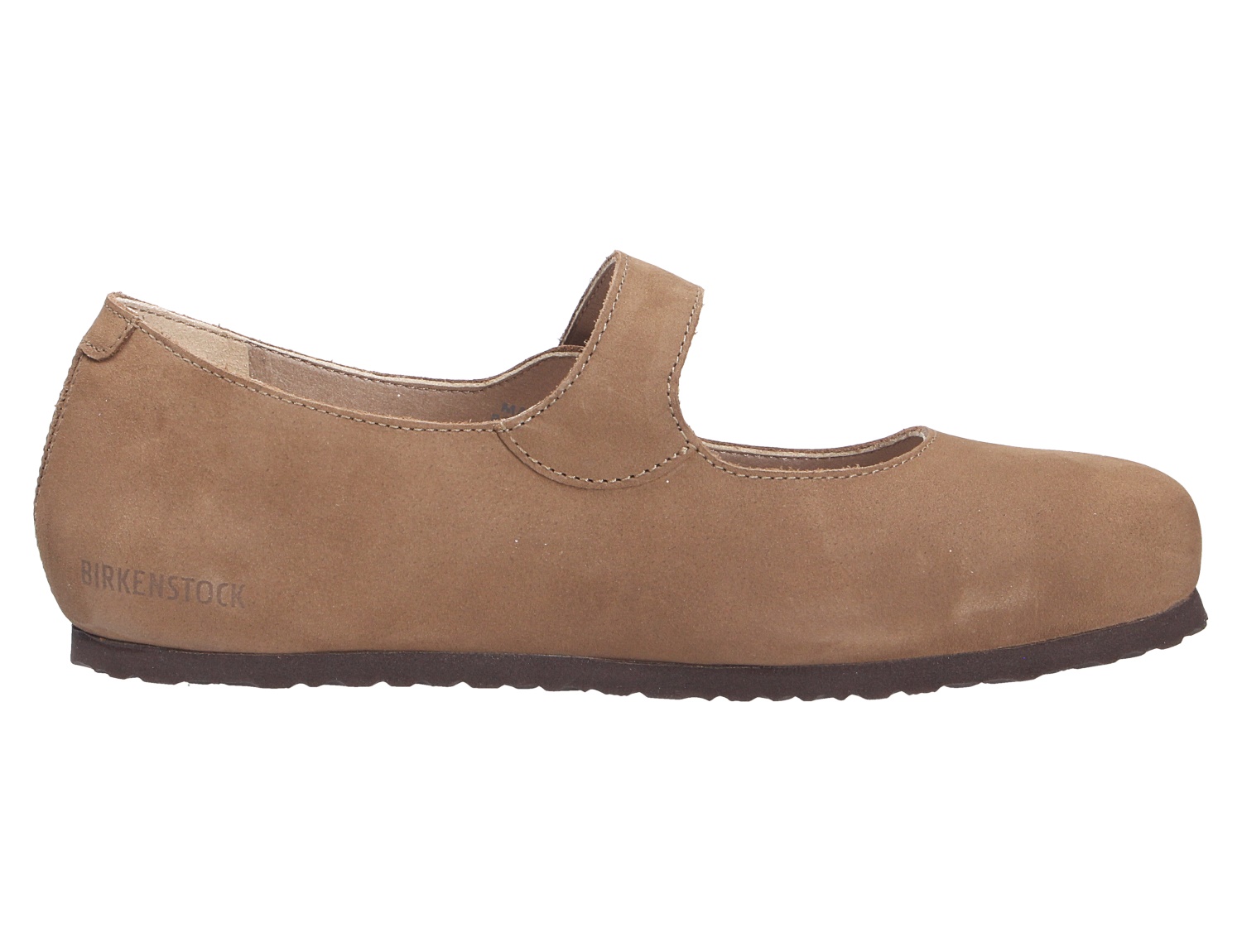 Birkenstock Santa Clarita Damen-Mary-Jane aus braunem Veloursleder mit Riemen und flacher Sohle, Seitenansicht