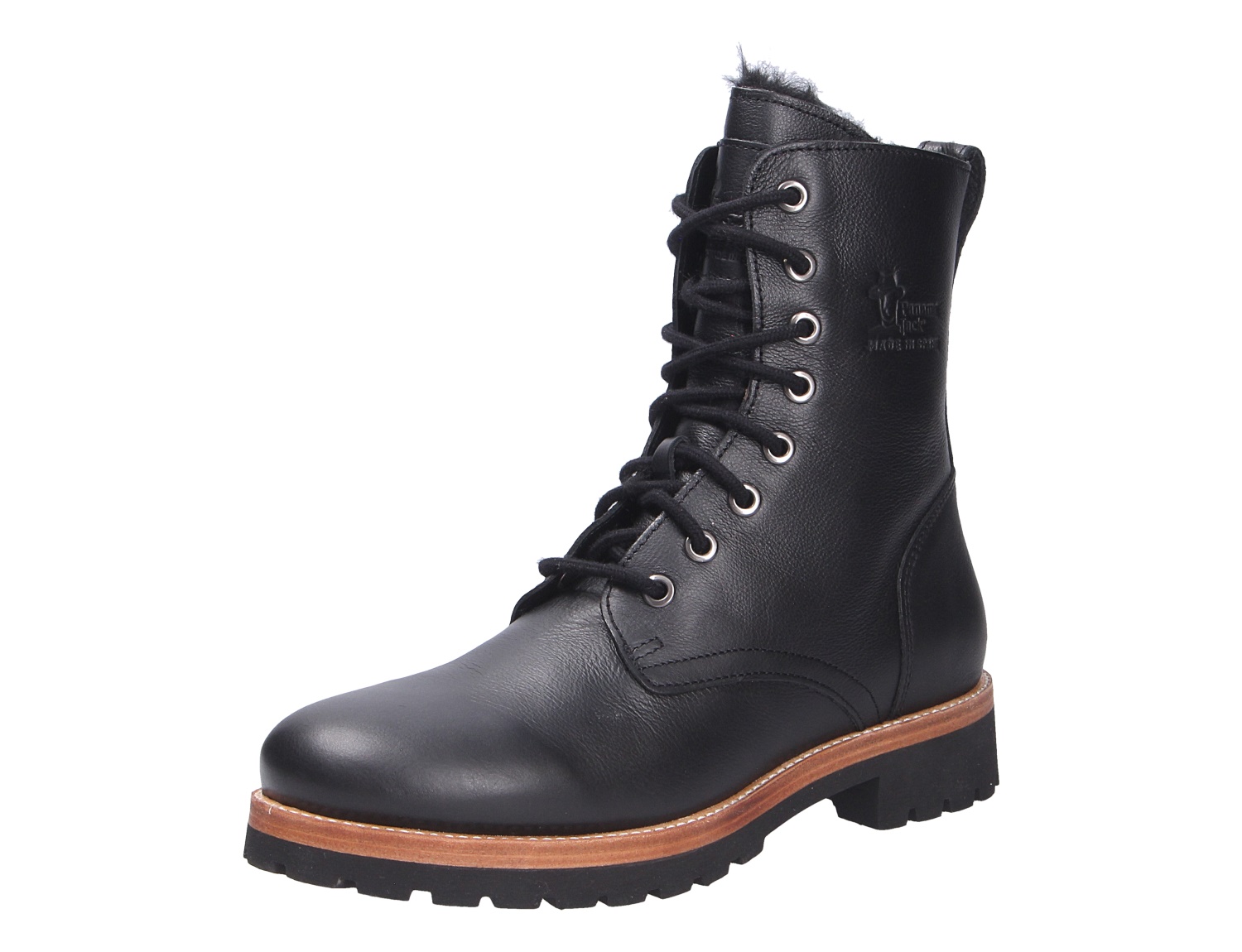 Panama Jack Frisia schwarze Leder-Schnürstiefelette mit hohem Schaft, warmem Futter und robuster Profilsohle