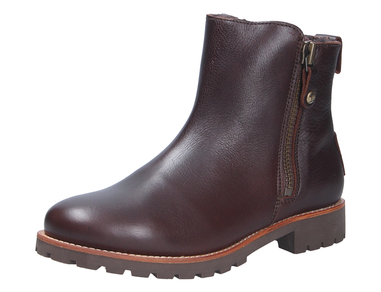 Panama Jack Fiore Damen-Stiefelette aus braunem Glattleder mit seitlichem Reißverschluss und profilierter Sohle