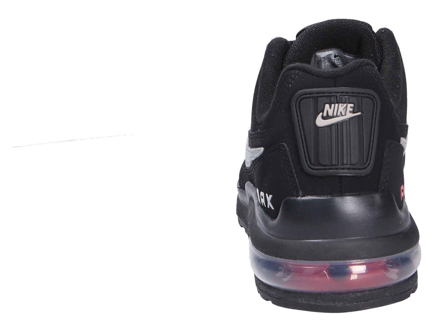 Rückansicht des Nike Air Max LTD 3 Sneakers in Schwarz mit Nike-Logo an der Ferse und sichtbarer Air-Max-Dämpfung in der Sohle
