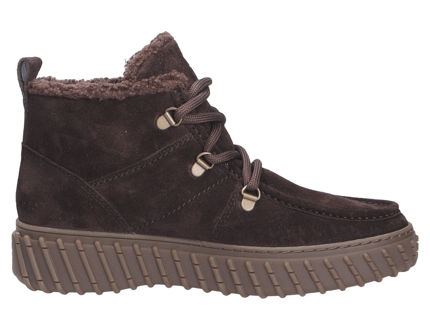 Paul Green Damen Stiefel in Dunkelbraun aus Veloursleder, gefüttert, mit Schnürung und markanter Profilsohle