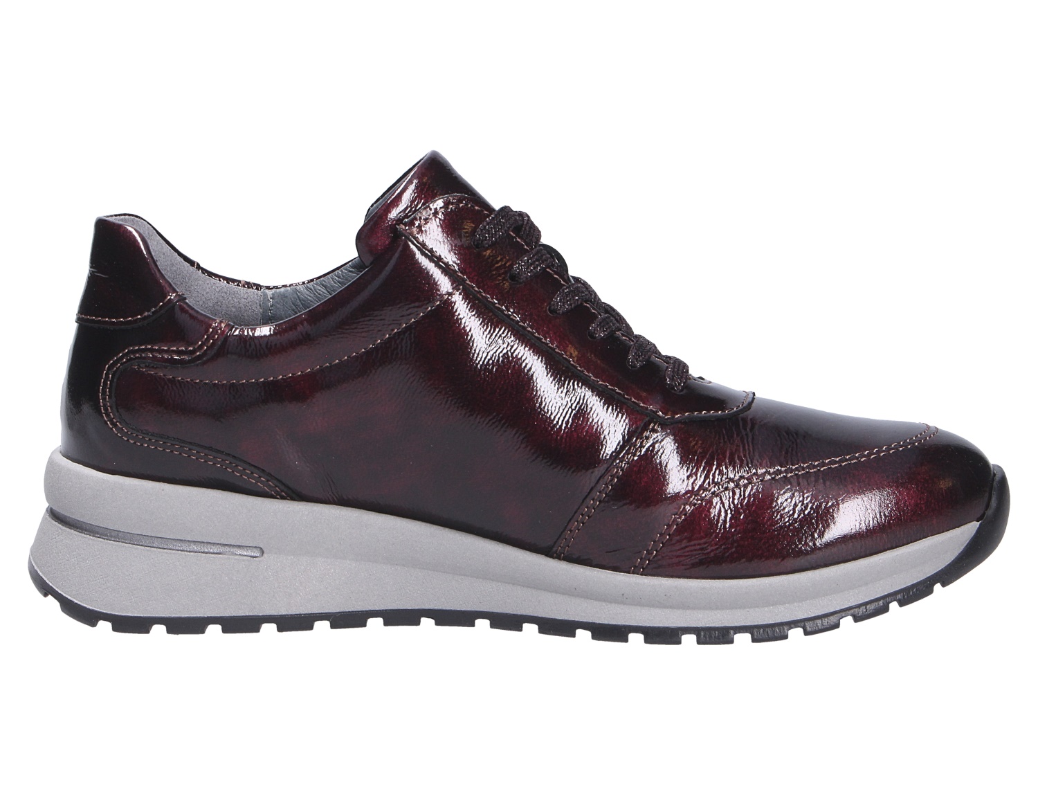 Waldläufer H-Inessa Damen-Sneaker in Bordeaux aus glänzendem Lackleder mit Schnürung und grauer Keilsohle