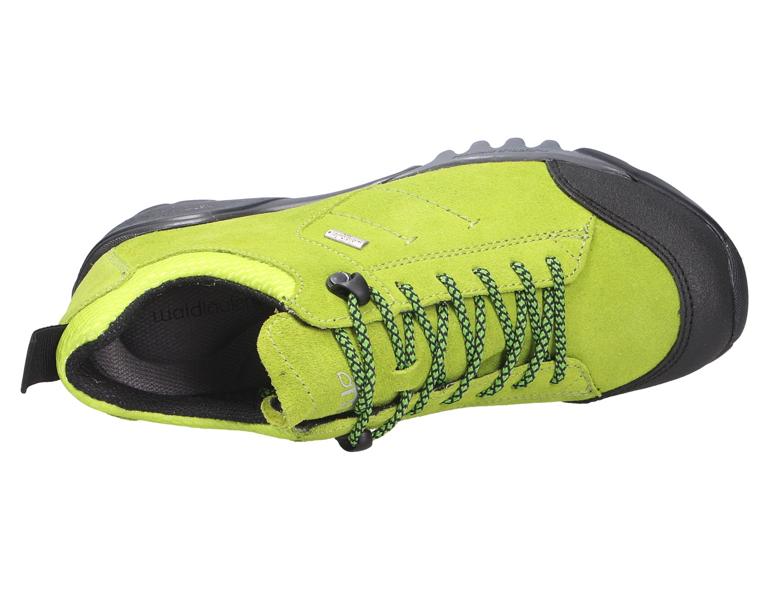 Waldläufer H-Amiata, sportiver Damen-Outdoorschuh aus grünem Veloursleder mit Schnürung, breiter Passform und bequemem Tragekomfort, Ansicht von oben