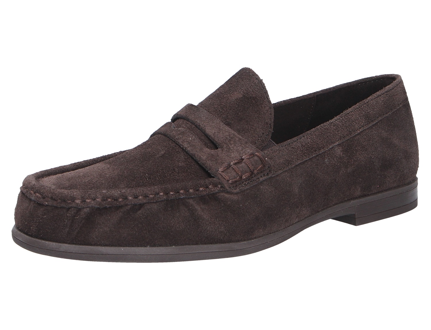 Paul Green Damen Slipper aus dunkelbraunem Veloursleder, klassischer Loafer mit Mokassin-Naht und flacher Sohle