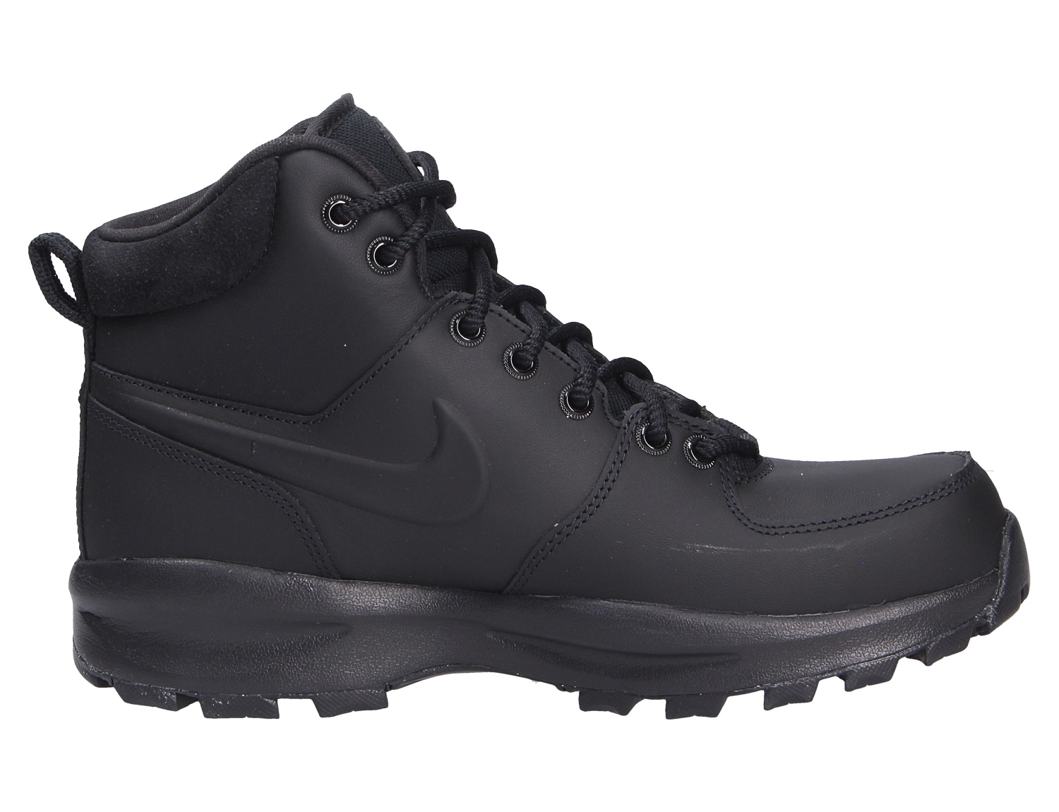 Nike MANOA schwarzer Mid-Boot aus Leder mit Profilsohle und Schnürung, Seitenansicht