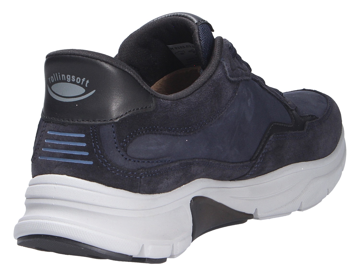 Pius Gabor Herren Schnürschuhe in Dunkelblau aus Leder mit Rollingsoft-Technologie und weißer Laufsohle, Rück- und Seitenansicht
