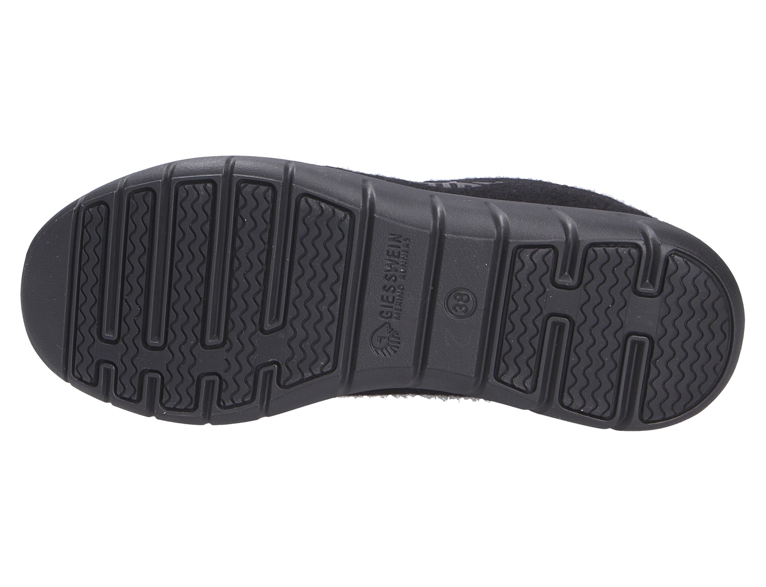 Unteransicht der schwarzen profilierten Laufsohle des Giesswein MERINO RUNNERS WOMEN Damen-Sneakers