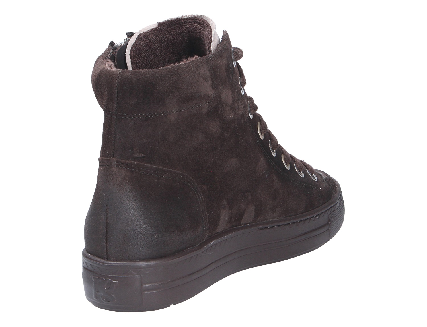 Paul Green Damen Sneaker in Braun, knöchelhoher High-Top aus Veloursleder mit Schnürung, Rück- und Seitenansicht