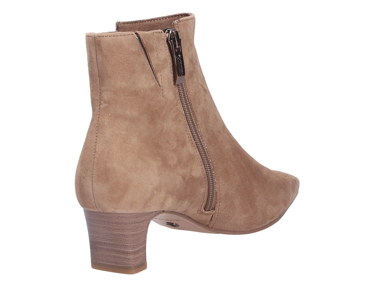 Tamaris Damen Stiefel in Taupe aus Veloursleder, seitliche Ansicht mit Reißverschluss und mittelhohem Blockabsatz