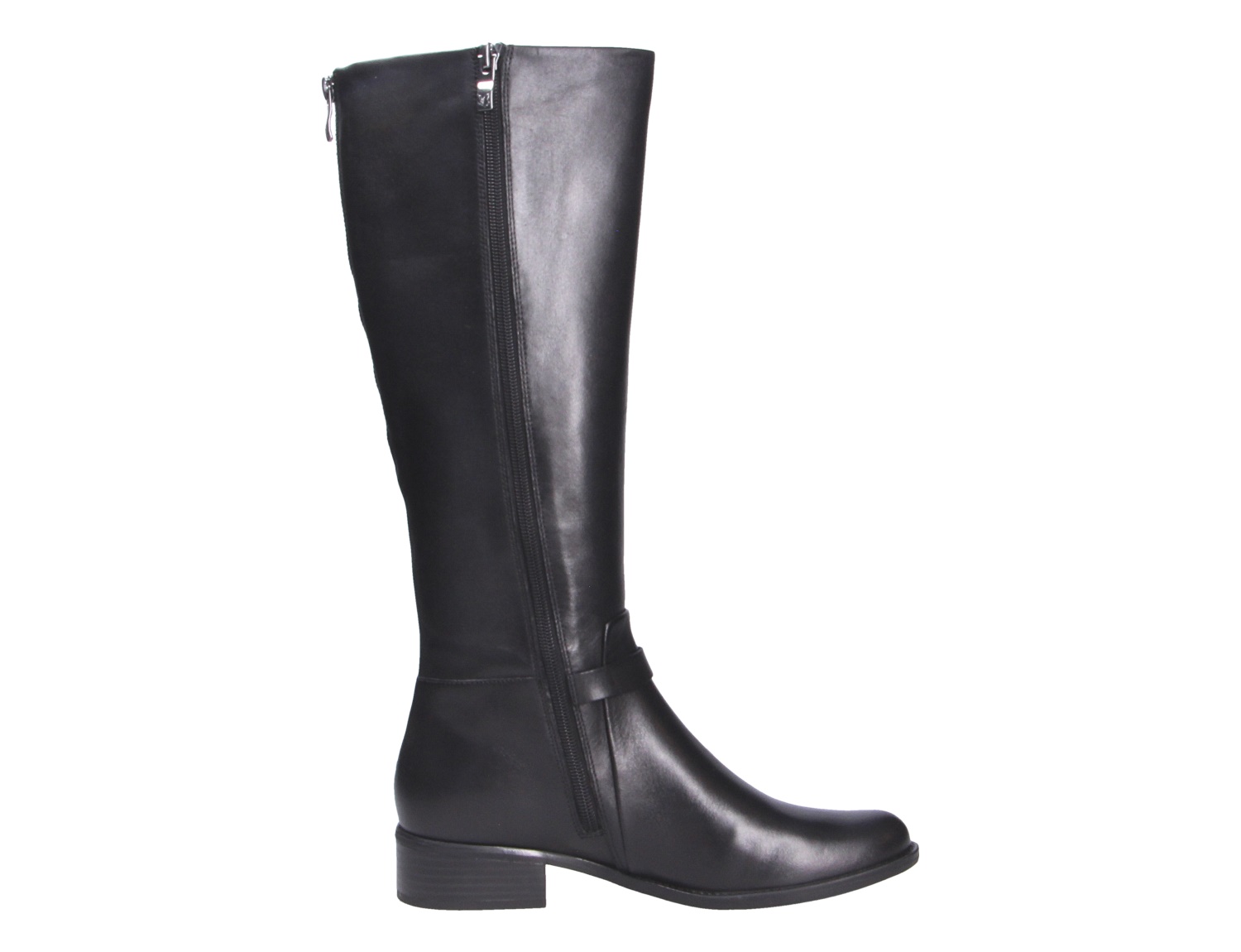 Caprice Damen Stiefel in Schwarz, eleganter Langschaftstiefel aus glattem Material mit seitlichem Reißverschluss und niedrigem Blockabsatz