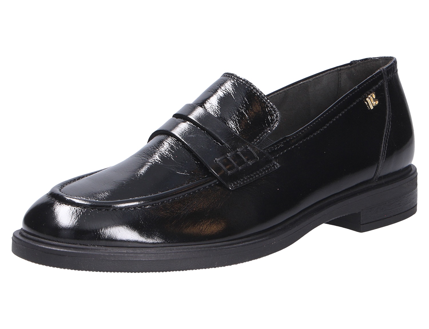 Paul Green Damen Slipper, schwarzer Loafer aus glänzendem Leder mit Zierspange und flachem Absatz