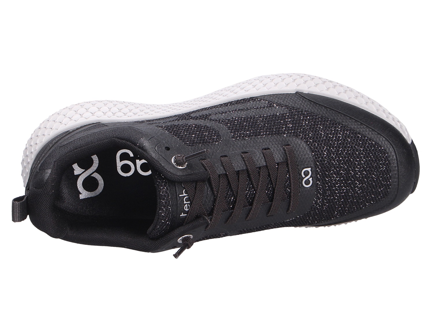 tenhaag Damen Sneaker in Schwarz mit weißer Profilsohle, sportlicher Freizeitschuh in Draufsicht