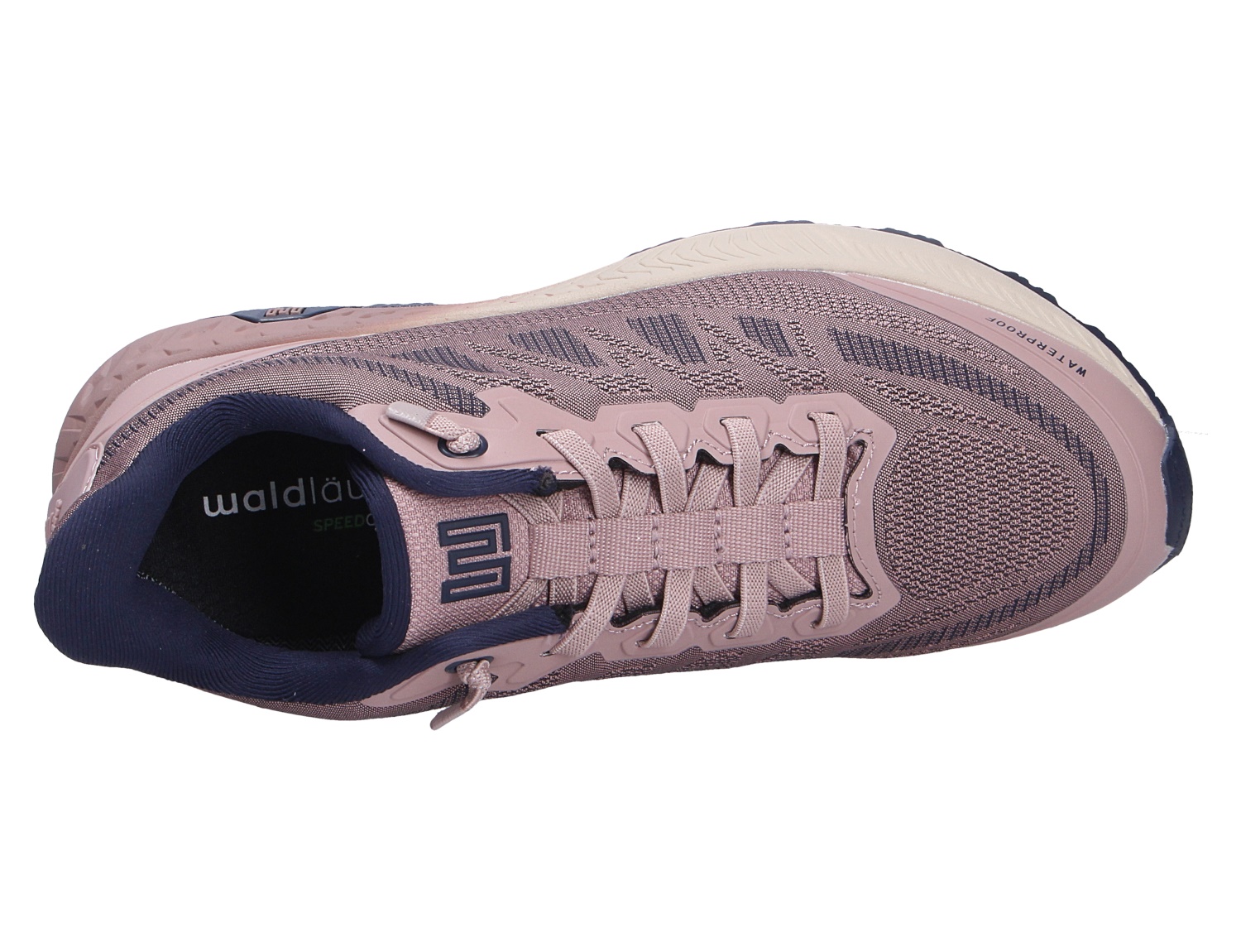 Draufsicht auf den Waldläufer H-Milli Sneaker in Rosa mit Schnürung, atmungsaktivem Mesh-Obermaterial und dunklem Innenfutter