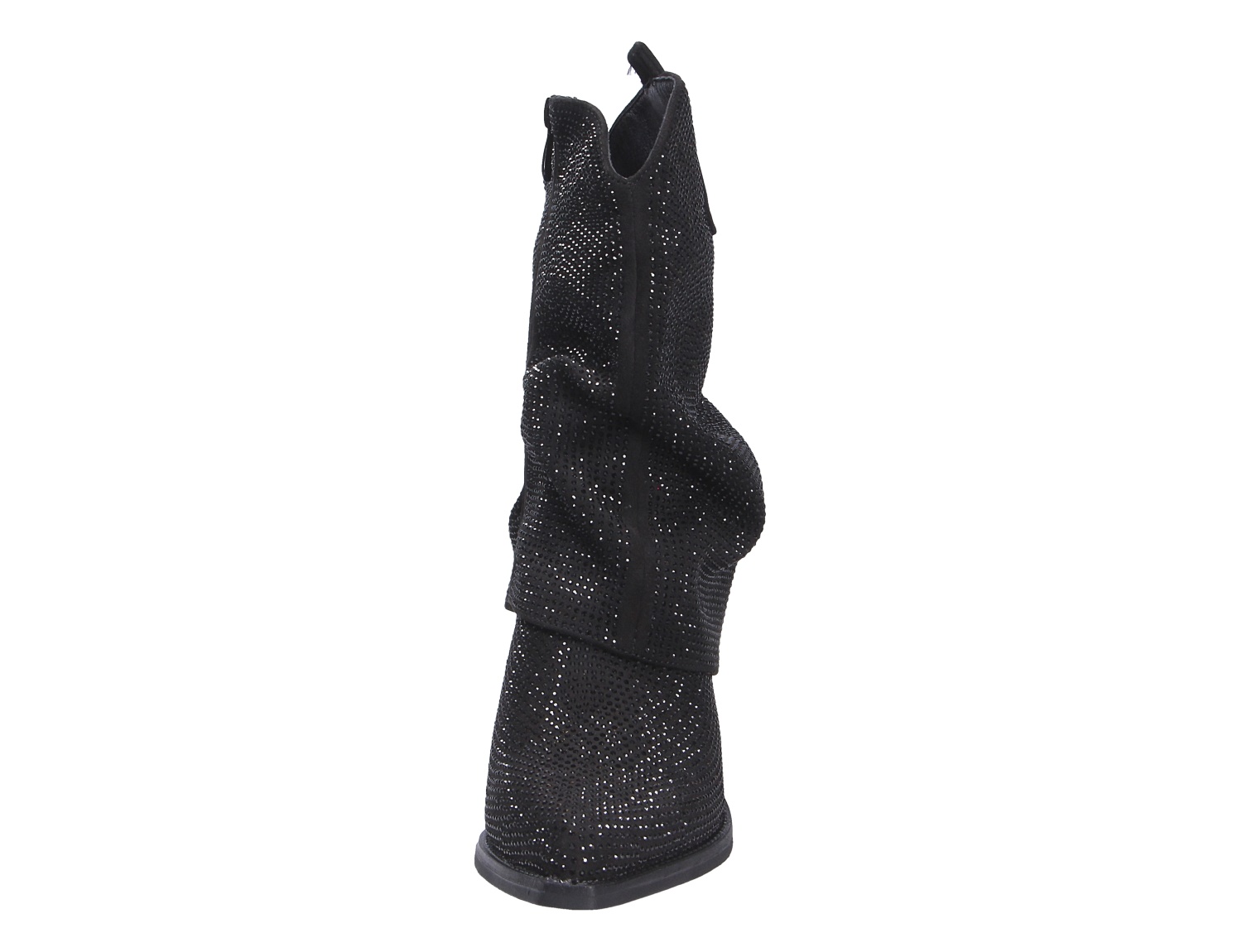 Rückansicht der schwarzen La Strada Damen Stiefel mit funkelnden Glitzersteinen und seitlichem Reißverschluss