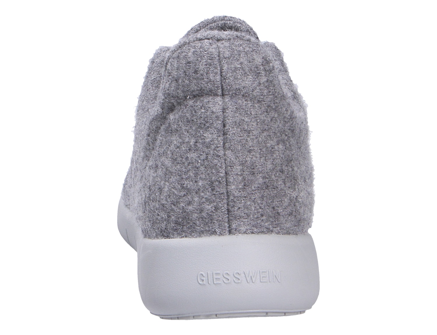 Rückansicht des Giesswein MERINO RUNNERS MEN Herren-Sneakers aus grauer Merinowolle mit weißer Sohle
