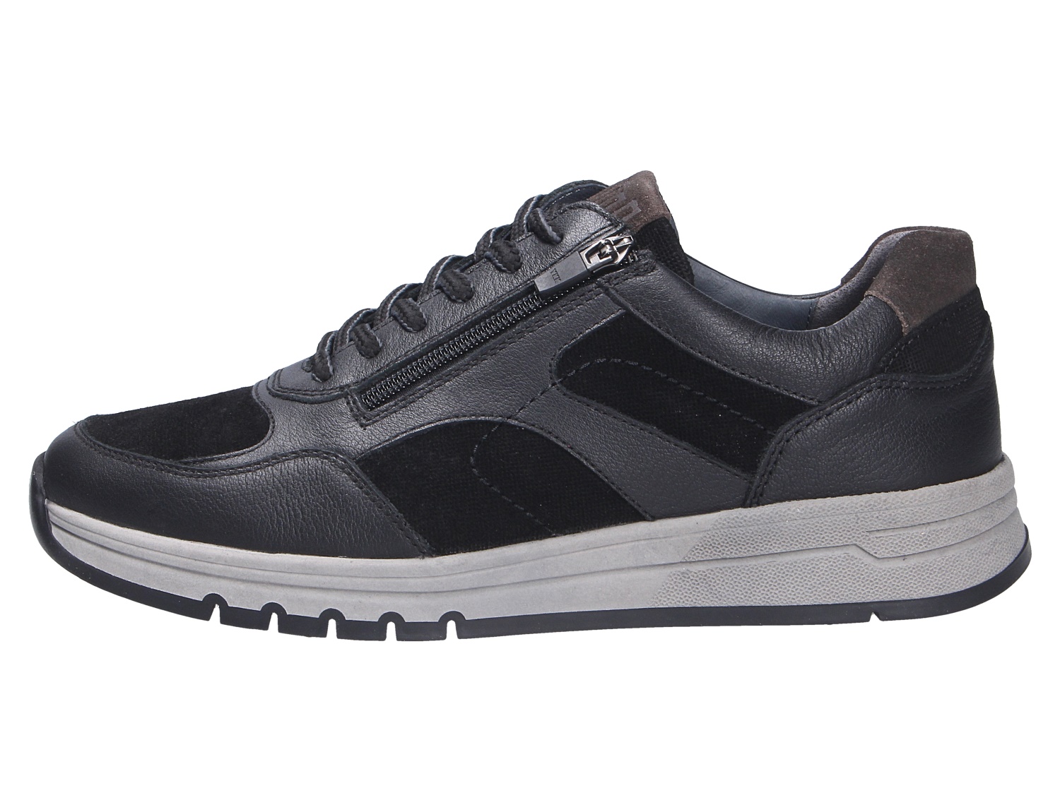 Waldläufer H-Anton Herren-Sneaker in Schwarz, Seitenansicht, mit Schnürung, Reißverschluss und heller Profilsohle