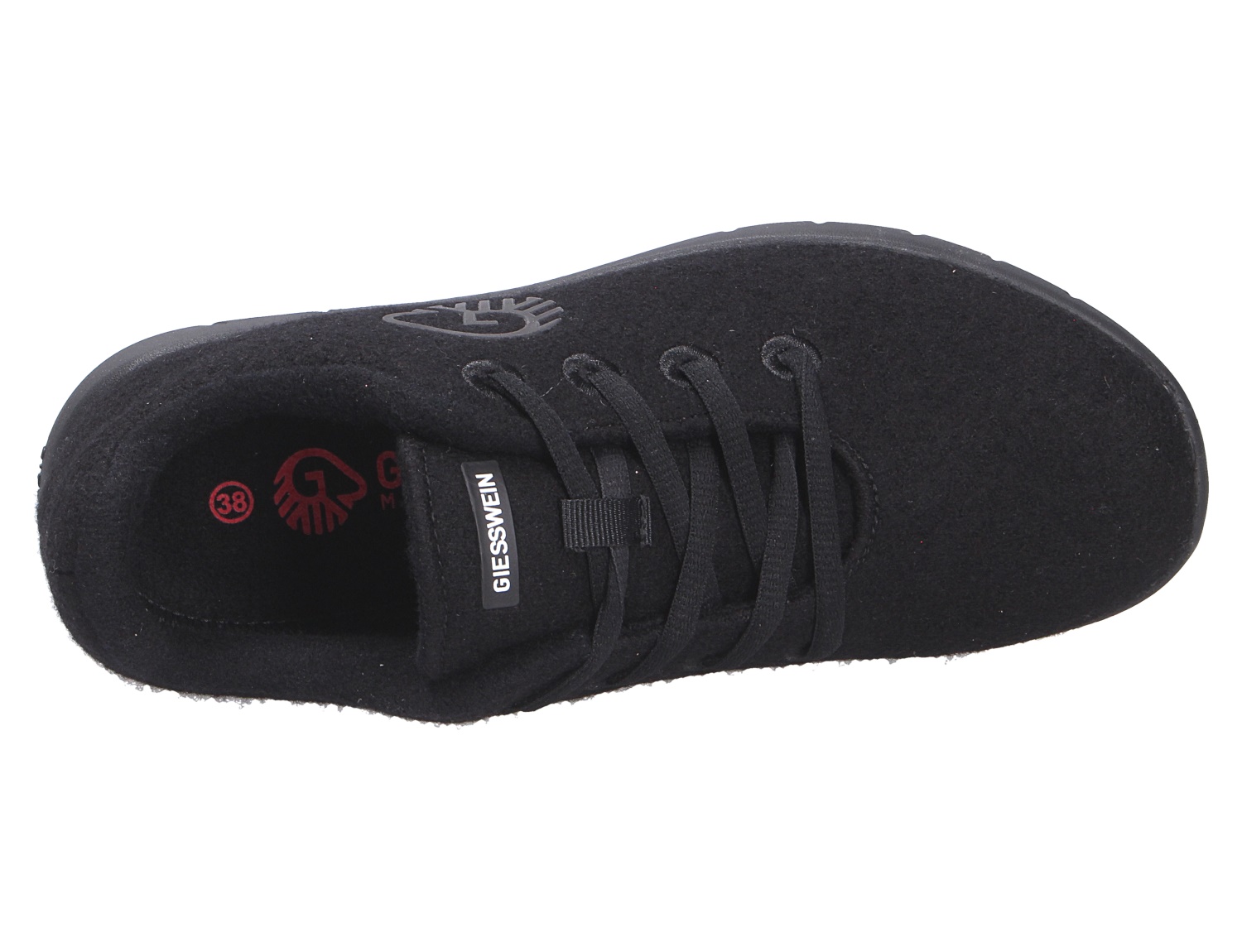 Giesswein MERINO RUNNERS WOMEN: schwarzer Damen-Sneaker aus Merinowolle mit Schnürung, Draufsicht