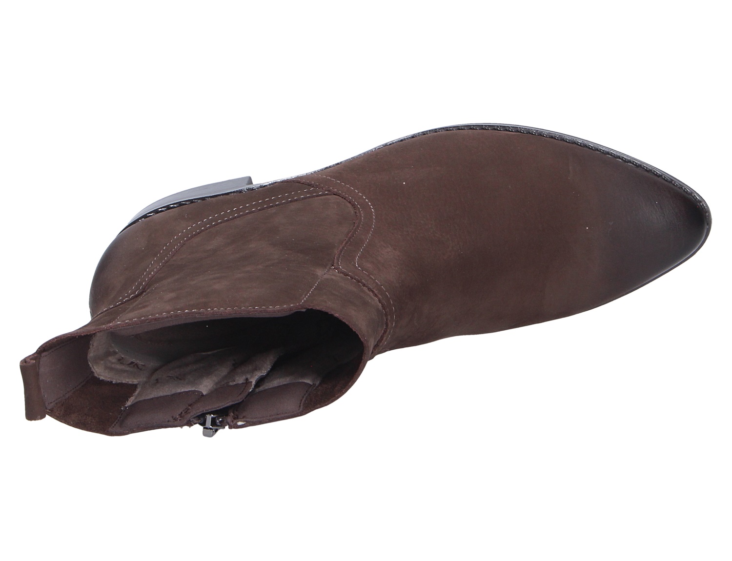 Brauner Caprice Damen Stiefel aus Glattleder, seitlich aufgenommen, mit Reißverschluss und flachem Absatz