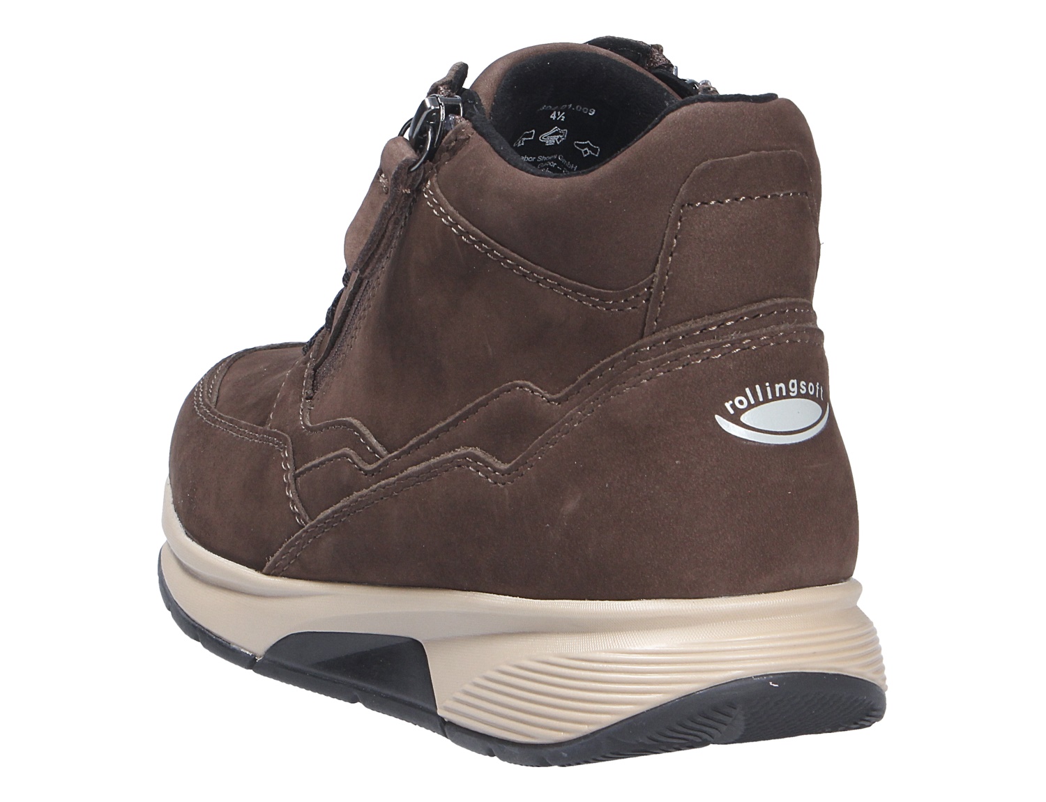 Gabor Damen Schnürschuhe in Braun aus Nubukleder, sportlicher Knöchelschuh mit Reißverschluss und rollingsoft Sohle, Rück- und Seitenansicht