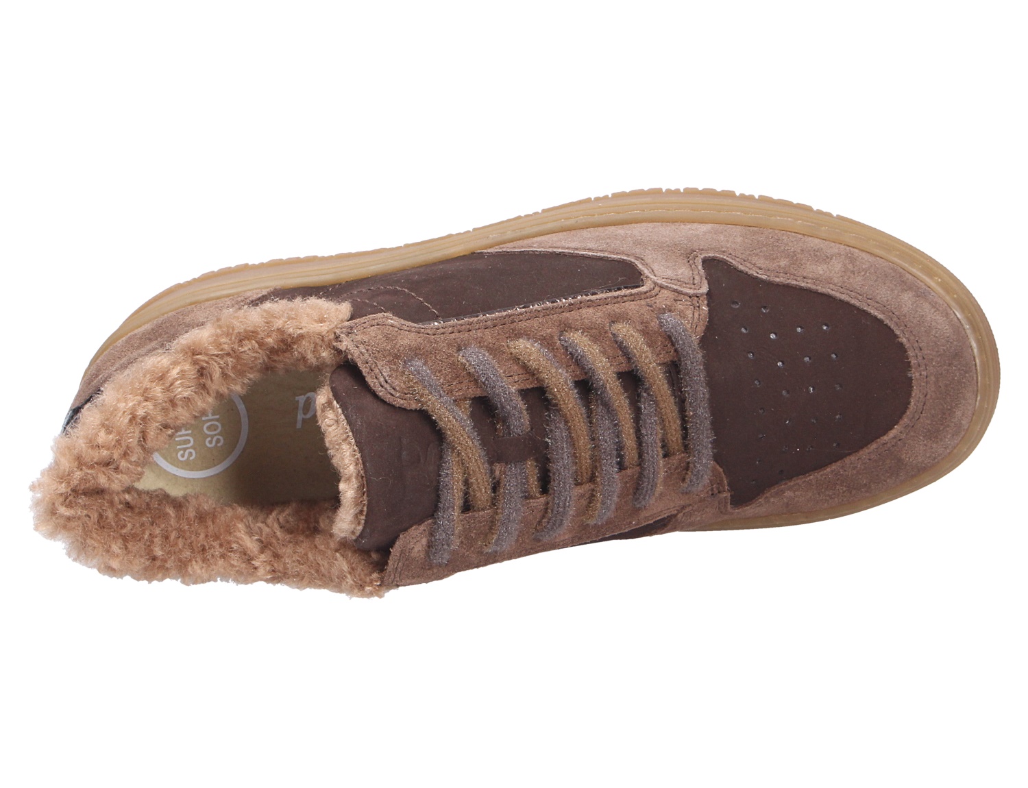 Paul Green Damen Sneaker, brauner Leder-Sneaker mit Schnürung, warmem Kuschelfutter und Gummisohle in der Draufsicht