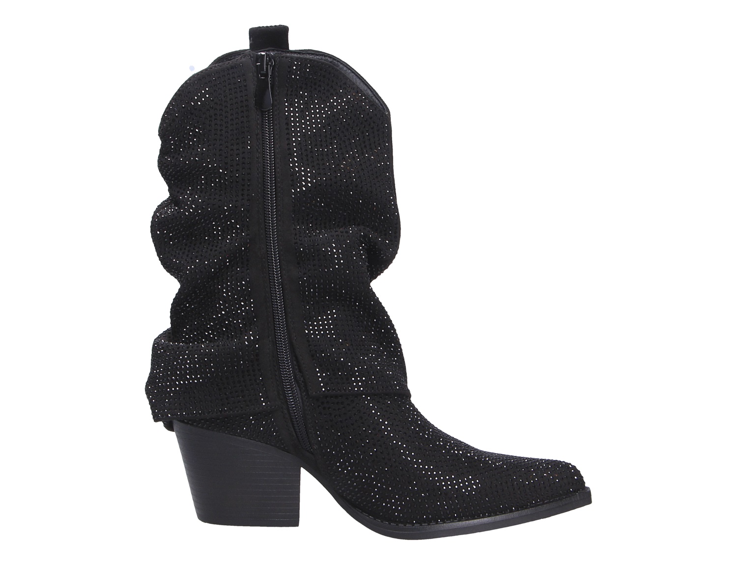 La Strada Damen Stiefel in Schwarz, funkelnd mit Glitzersteinen, seitlichem Reißverschluss, spitzer Form und stabilem Blockabsatz