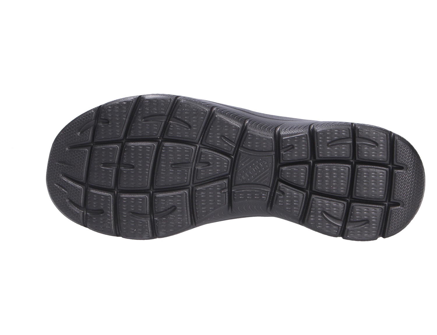 Unteransicht der schwarzen Laufsohle des Skechers Summits mit flexiblem, griffigem Profil